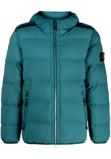 Piumino in nylon imbottito in piuma monostrato verde scuro STONE ISLAND | 791543728V0057
